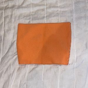 Orange Ribbed Strapless Crop Top